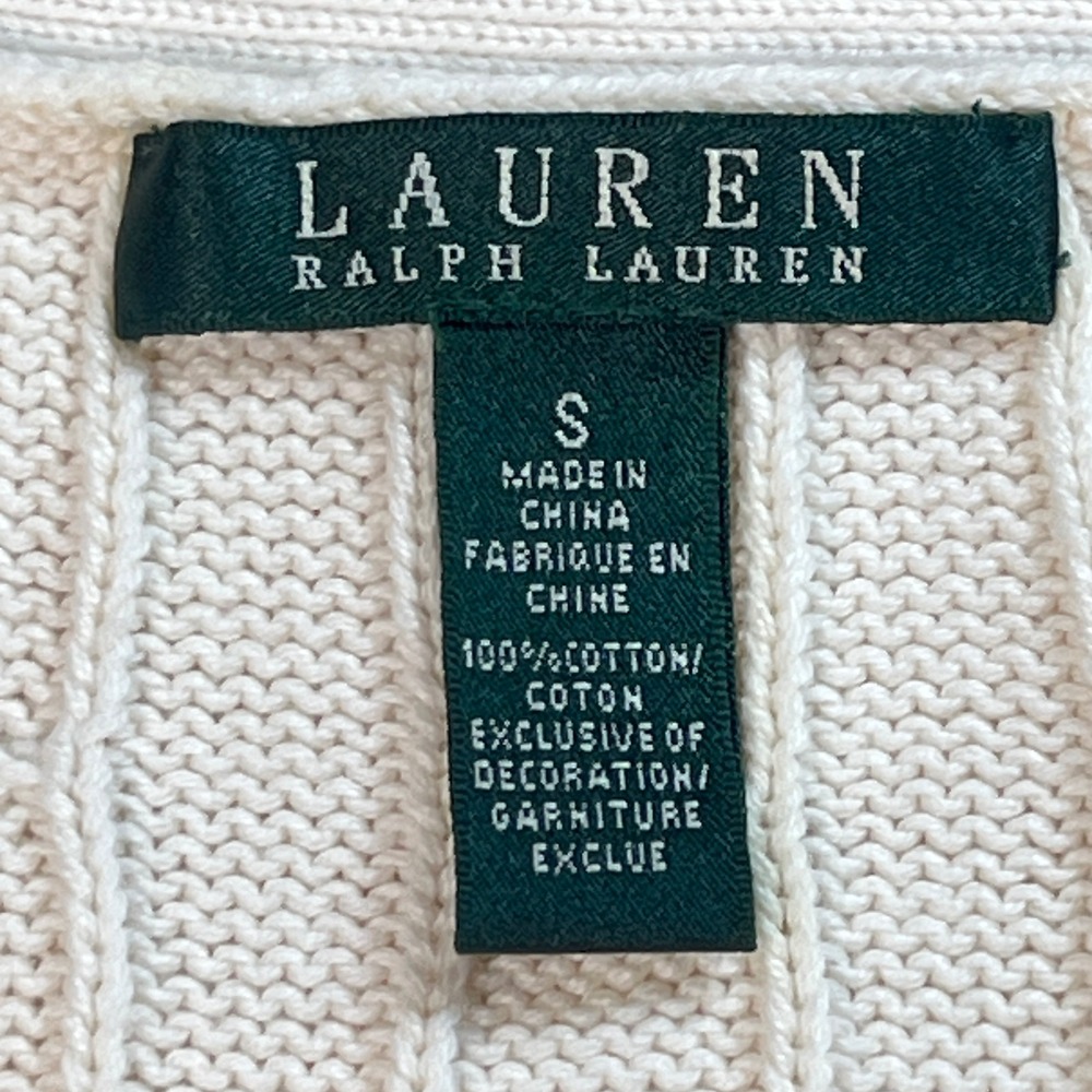 LAUREN Ralph Lauren Cream Cable Knit Boat Neck Sweater Gold Button Detail Size S - Picture 3 of 12